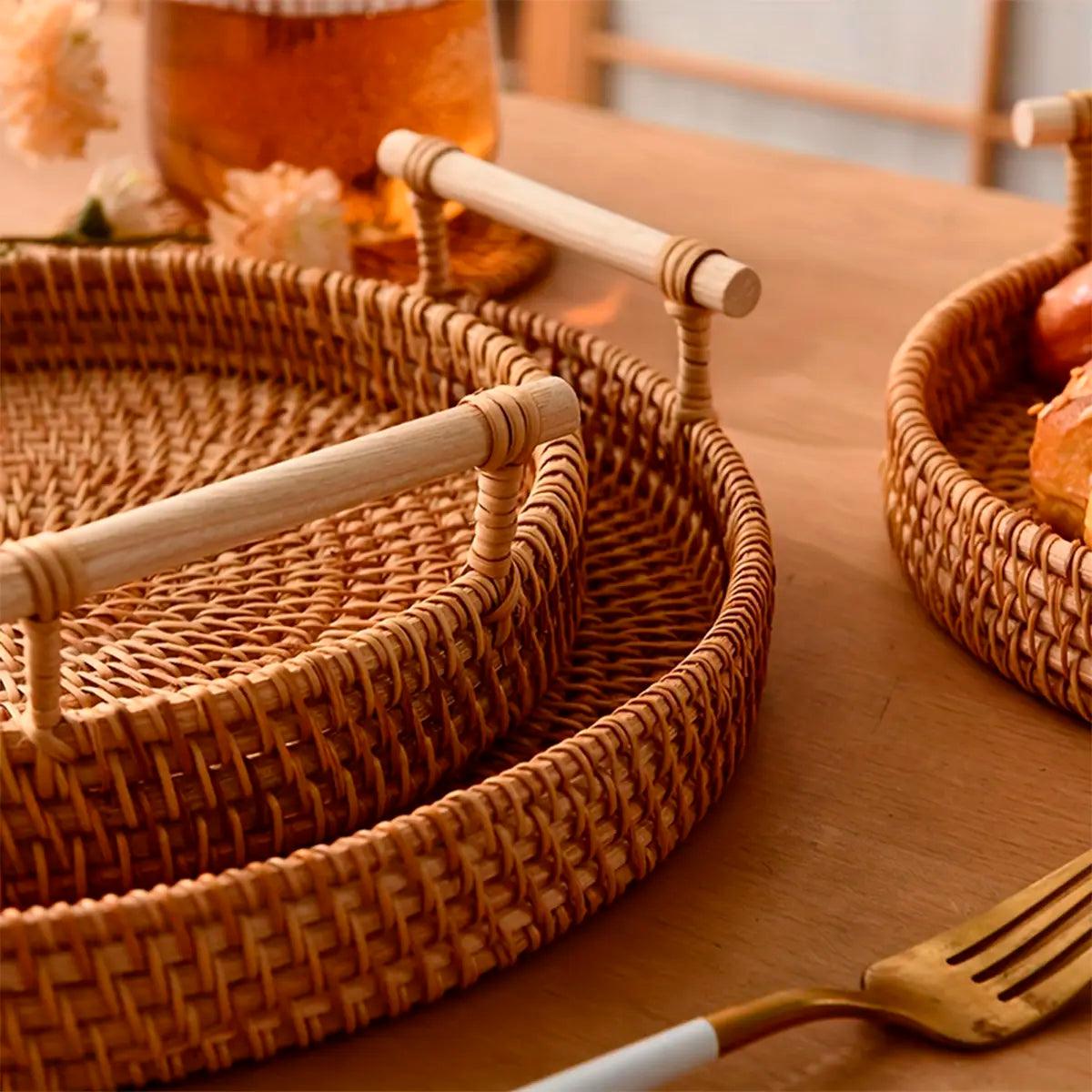 Bandeja Decorativa de Rattan Feita à Mão4