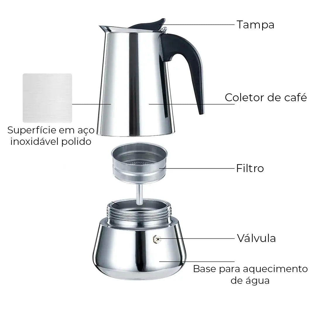 Cafeteira Italiana 6 Xícaras Aço Inox