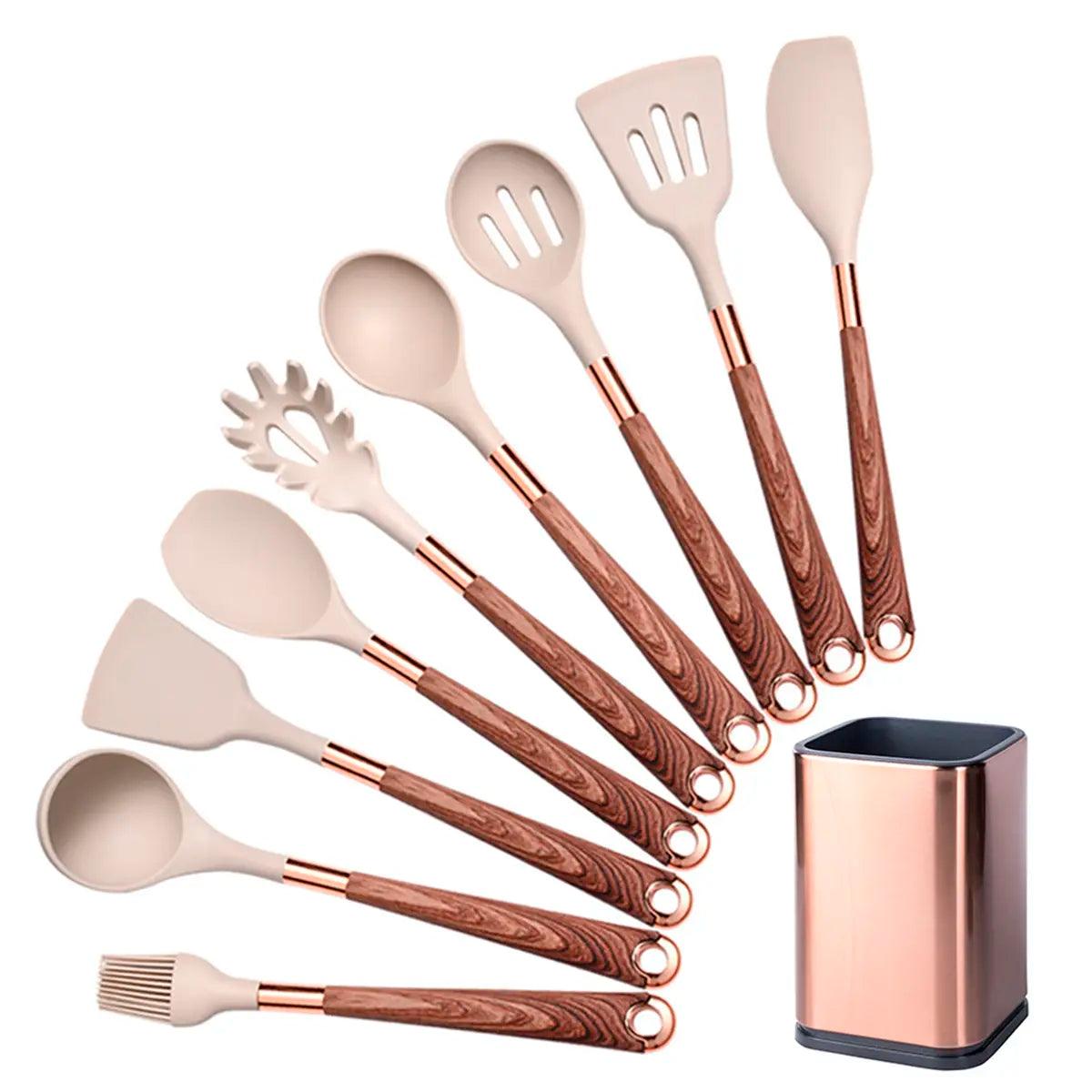 Kit Utensílios de Silicone para Cozinha 6 ou 10 Peças Rose Gold